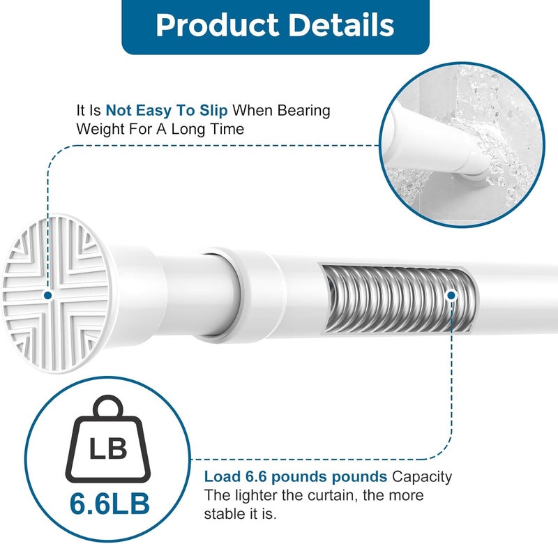 ZipGlo 2pack Tension Curtain Rod 32 to 76 Inch, White Spring Tension Curtain Rod Adjustable Expandable Curtain Rod No Drilling, Spring Loaded Curtain Rods for Windows, Bedroom, Doorway Door, Closet - Image 3